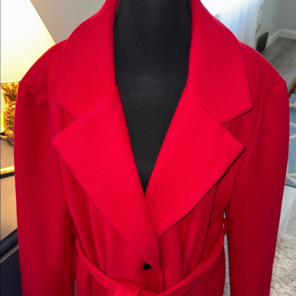 Nine West Red Belted LINED Coat elegant, business casual, feminine, colorful, Lg - Picture 9 of 9